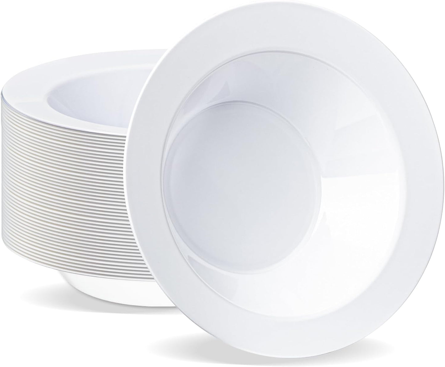 BESTVIP 50Pcs Plastic White Bowls, 12 Oz Disposable Bowls Disposable Bowls for Parties, Wedding, Christmas, Thanksgiving, Soak Proof Bowls for Breakfast, Lunch, and Dinner Meals
