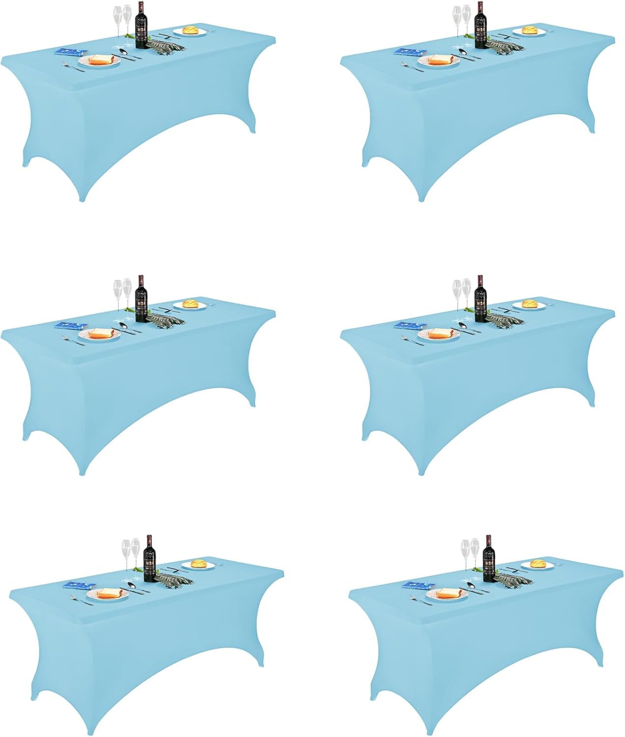 FORLIFE 6Pack Spandex Table Covers 6ft，Fitted Tablecloth for 6ft Rectangular Tables, Stretch Patio Table Covers, Universal Spandex Table Cover for Wedding, Banquet, Party - Bluemist
