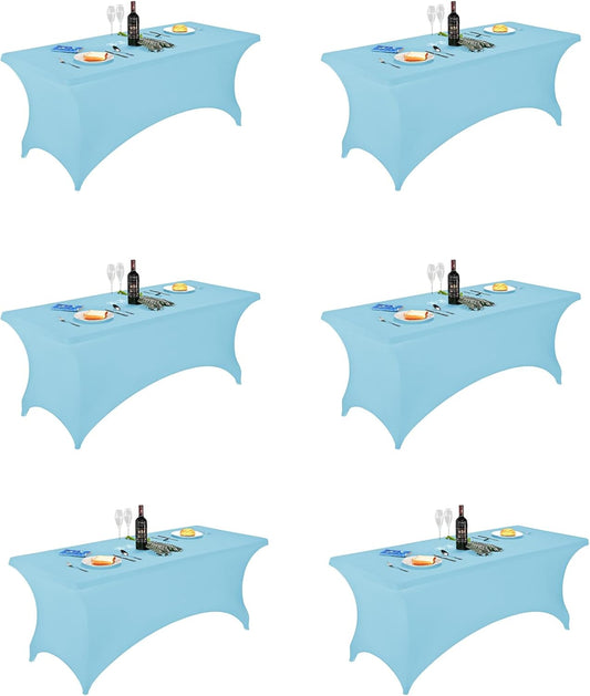 FORLIFE 6Pack Spandex Table Covers 6ft，Fitted Tablecloth for 6ft Rectangular Tables, Stretch Patio Table Covers, Universal Spandex Table Cover for Wedding, Banquet, Party - Bluemist