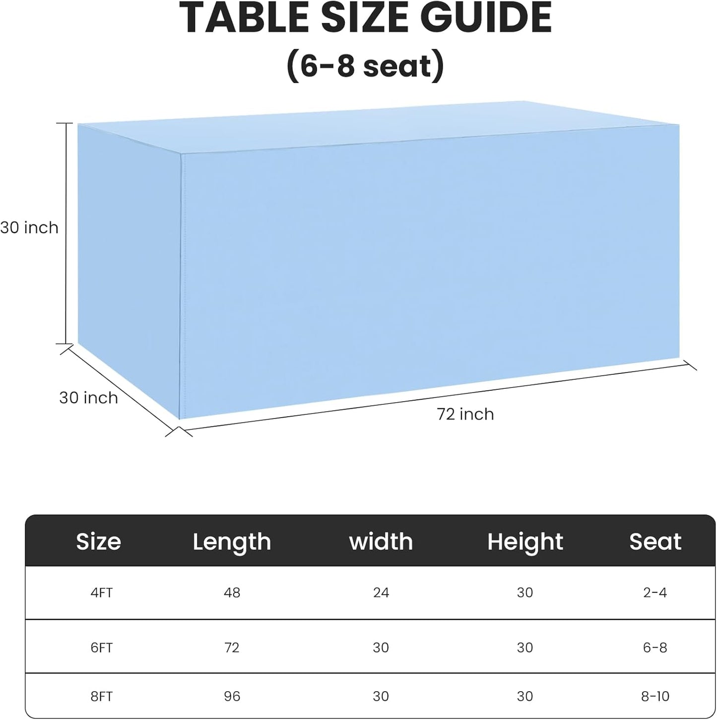 Ascoza 2 Pack Fitted Tablecloth for 6 Foot Rectangle Tables 72 x 30 Inch Blue Mist Table Covers Water Resistant Polyester Table Cloth for Wedding, Parties,Display, Trade Show (Blue Mist)