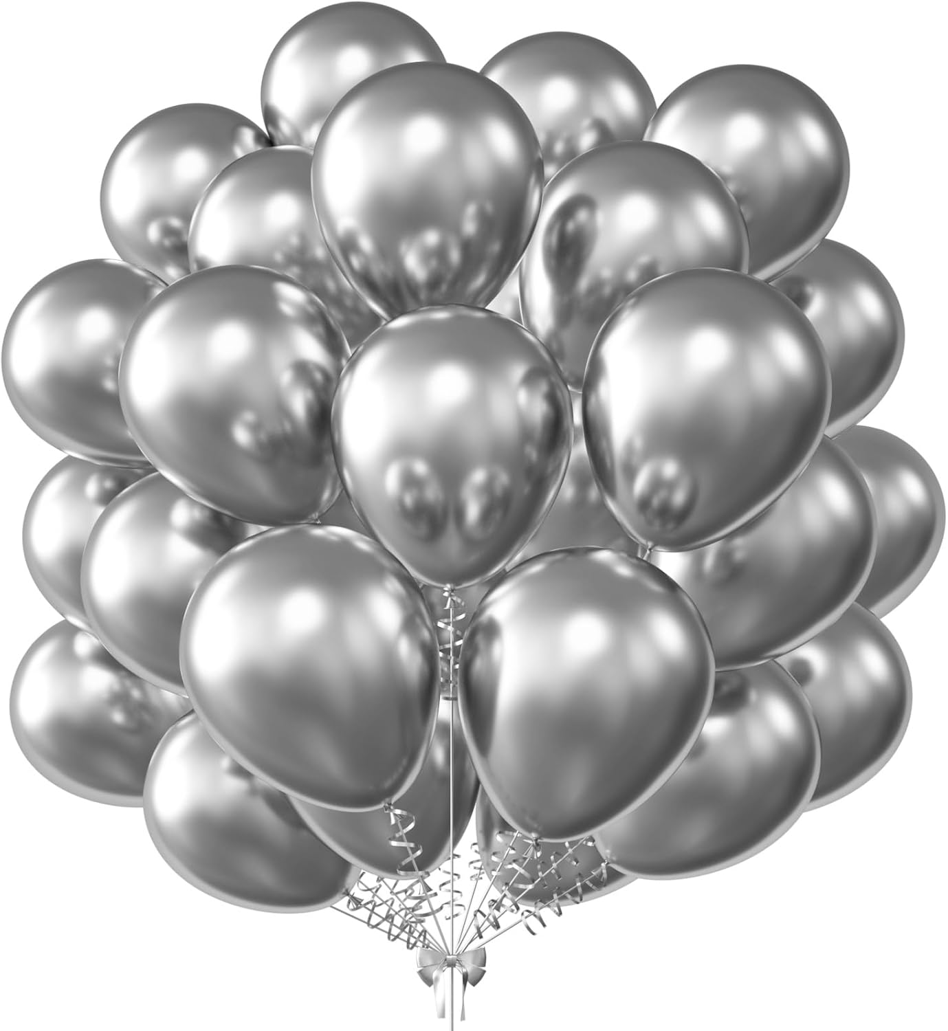 KALOR 12 Inch Metallic Silver Balloons, 50 Pcs Latex Helium Metallic Balloons for Kid's Birthday Party, Baby Shower, Wedding, Graduate Party Decorations