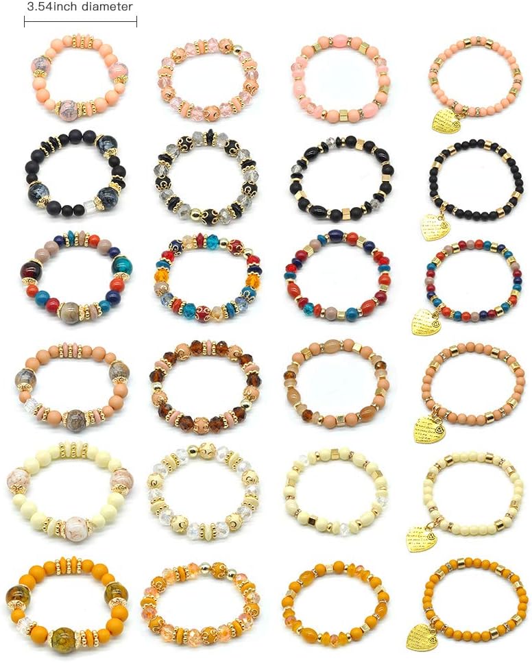 Bohemian Bracelet Sets for Women - 6 Sets Stackable Stretch Bracelets Multi-color Boho Jewelry for Women Hippie Bracelets Dainty Jewelry