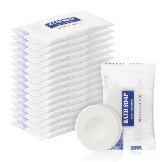 0.5 oz Bulk Travel Size Bars Soap, Individually Wrapped Small Face and Body Cleanser Round Soaps Toiletries Amenities for Hotel, Guest, Shelter, Charity, Motel, Vacation (30)