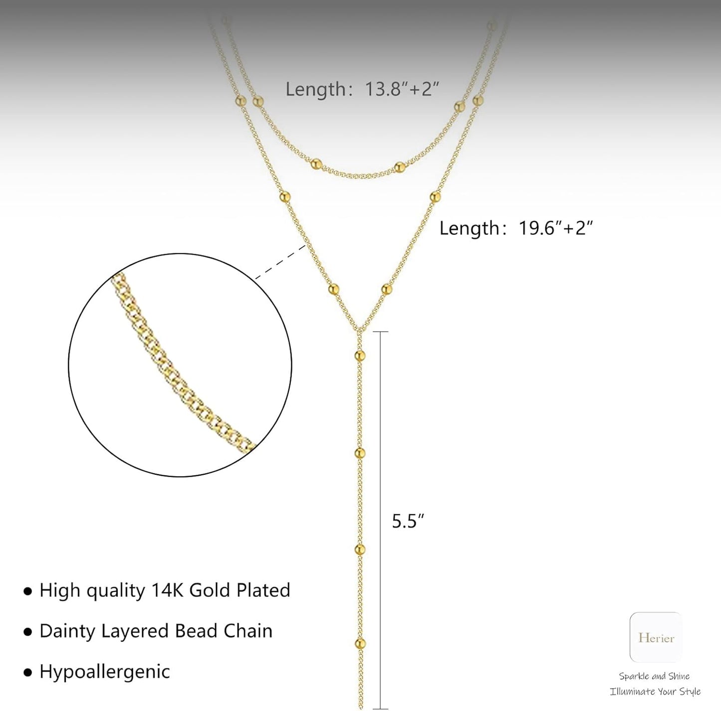 Lariat Gold Necklace for Women, Dainty Long Necklace 14k Gold Plated/Silver Y-Shaped Layered Beaded Chain Drop Necklaces for Women Trendy Simple Gold Jewelry for Women Gifts