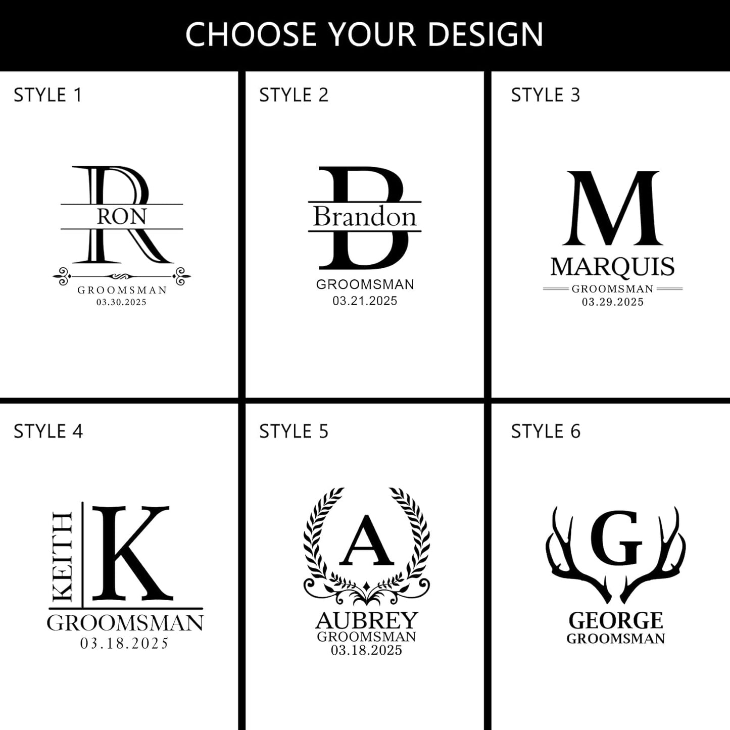 ELEGANTPARK Personalized Groomsmen Flasks with Initials Groomsmen Gifts Monogrammed Gifts Custom Wedding Flasks for Men Stainless Steel 8 OZ 1 Pcs