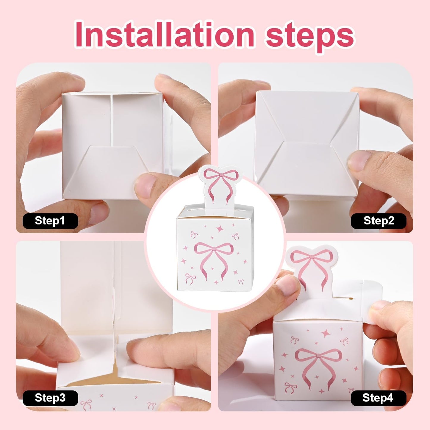 HappFestiv 24 Pcs Pink Bow Party Favor Boxes, 2.17inch Cute Foldable Goodie Boxes for Candy & Snacks, Treat Boxes for Bachelorette Bridal Shower, Birthday Party Supplies, Baby Shower Decorations