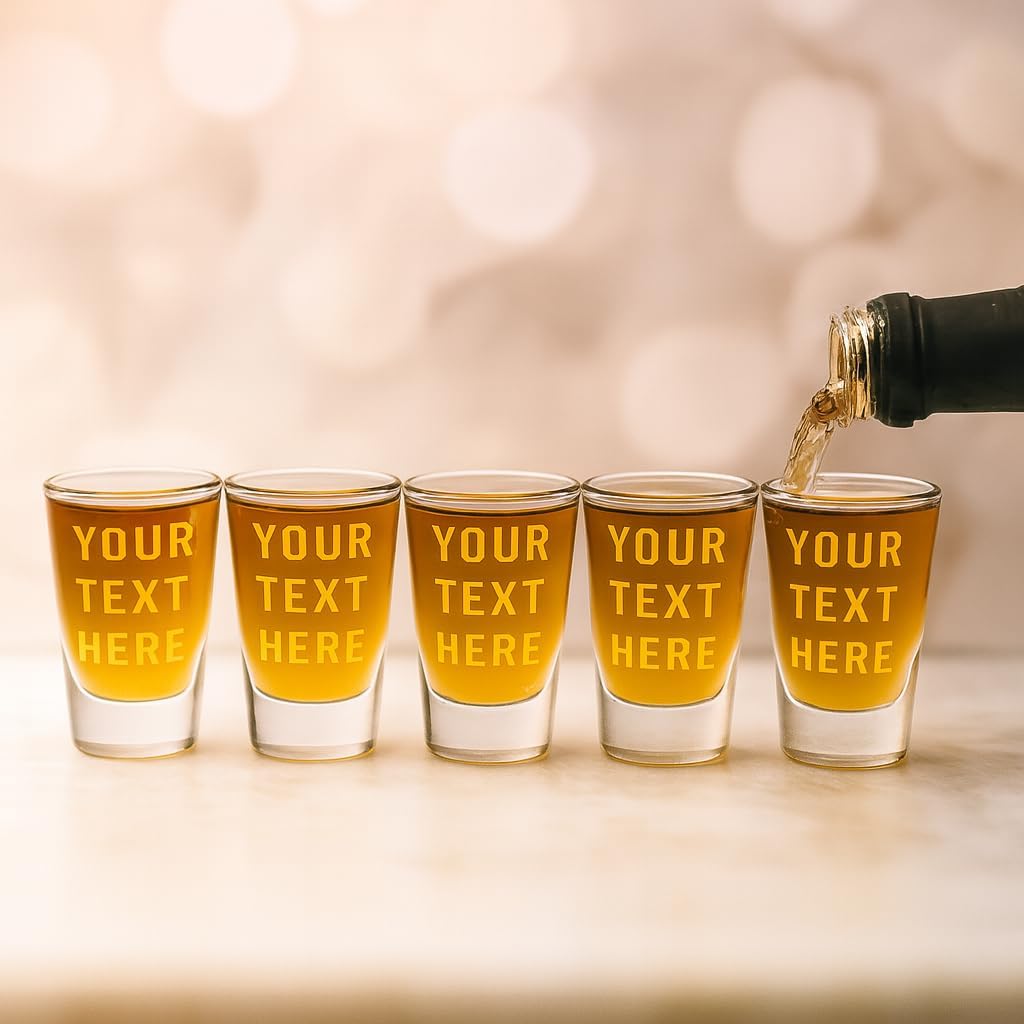Gifts Inscribed Personalized Shot Glasses Set of 5 – Custom Text Drinking Glasses – Engraved Shot Glass Gift for Men, Wedding, Anniversary, Birthday, Engagement