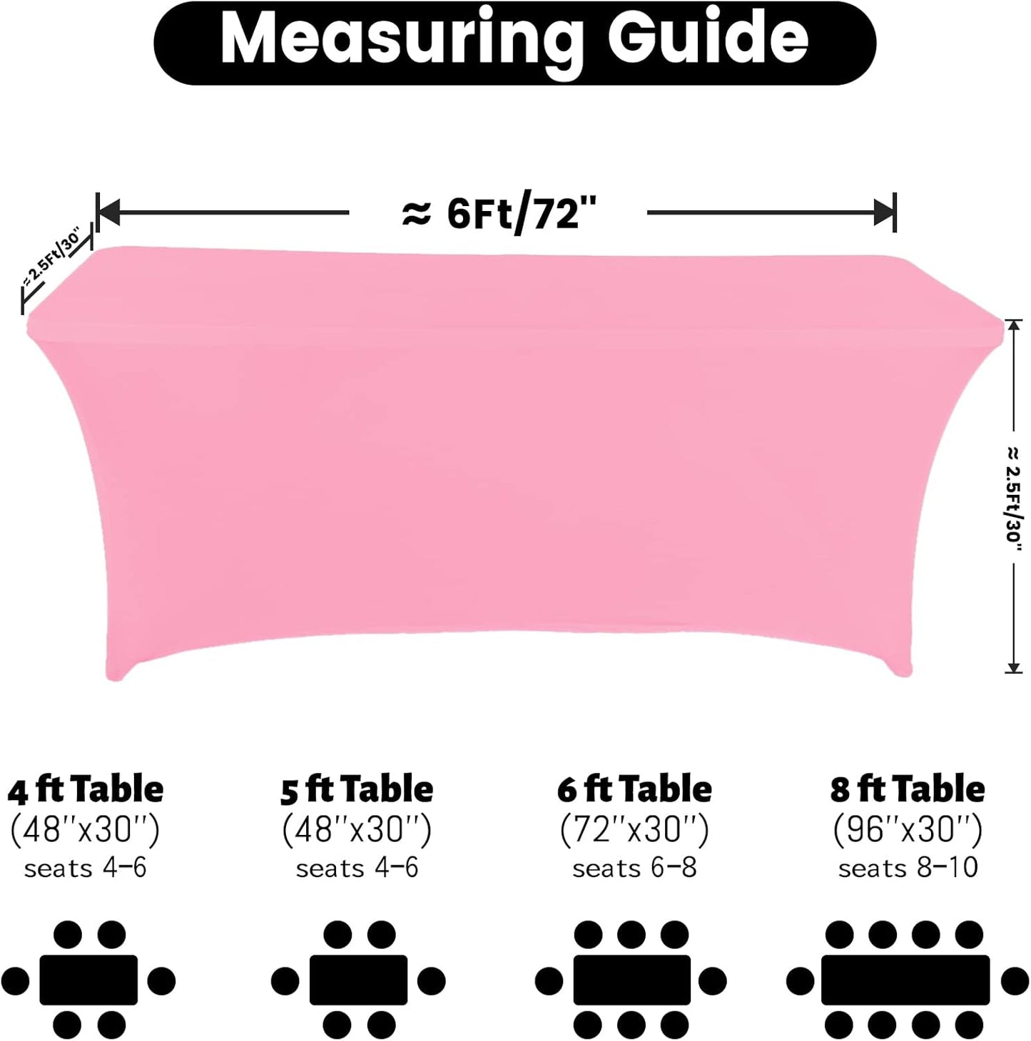 Spandex Table Cover 6 ft. Fitted Polyester Tablecloth Stretch Table Cover Table Topper Open Back - Pink
