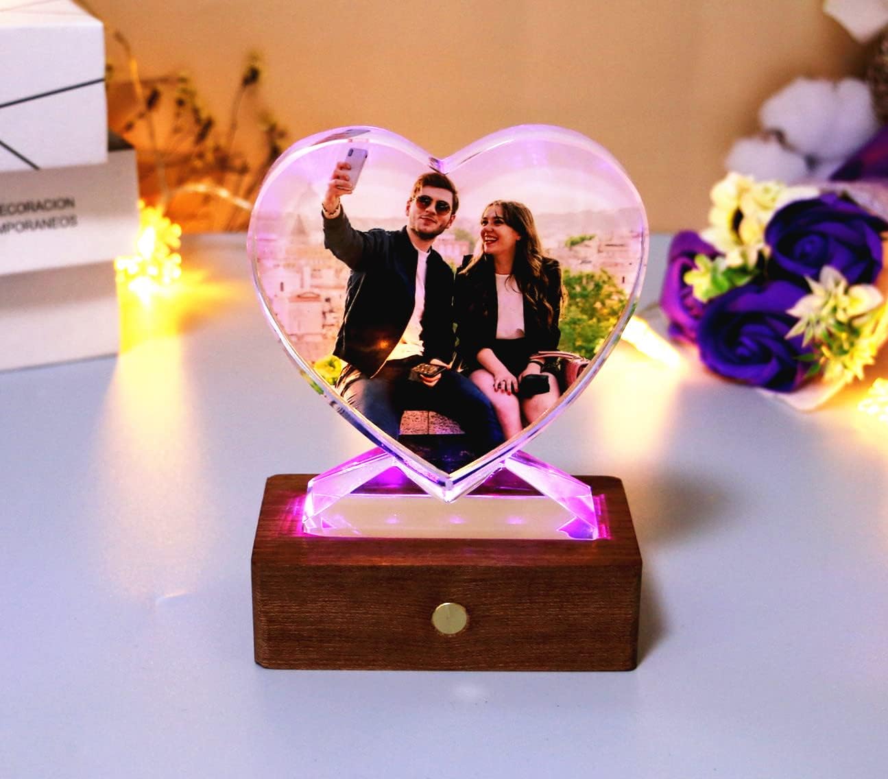 FANF&YKPY Personalized Crystal Custom Color Pictures - Heart-shaped Crystal Photo Frame, Birthdays, gift for her, Wedding Gifts, for Girlfriends, Husbands,Wife,Friends,Parents