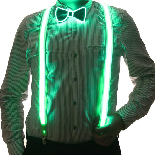 2 Pcs/Set, Light Up Men's LED Suspenders And Bow Tie, Perfect for Music Festival Halloween Costume Party, Christmas