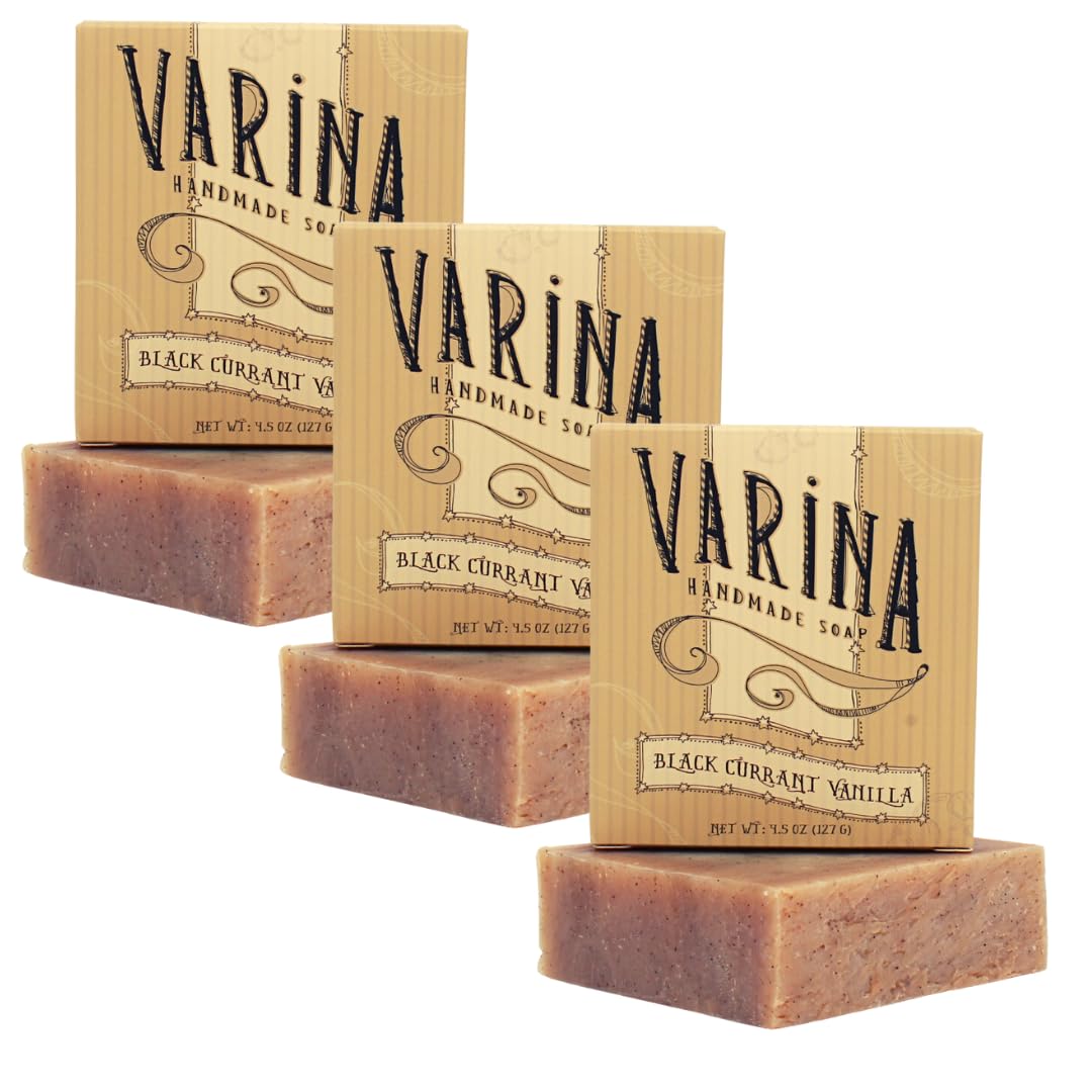 Natural Black Currant Vanilla Bar Soap - Gentle Cleansing for Sensitive Skin, Sweet and Vanilla - 3 Pack