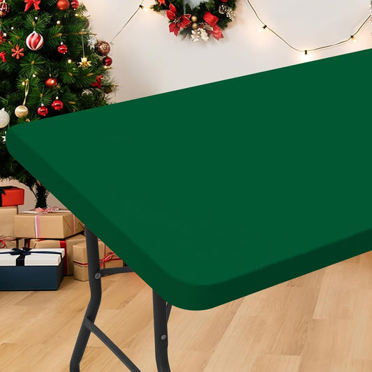 Rectangle Table Cloth, Waterproof Elastic Fitted Tablecloth for 4 Foot Folding Tables, Washable Polyester Tablecloths for Picnic, Camping, Outdoor (Emerald Green, 30"x48")