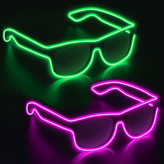YouRfocus Wireless Led Light up Glasses 2 Pack Glow in The Dark Neon Rave Glasses for Rave Party, EDM, Halloween, Christmas (Green + Pink)