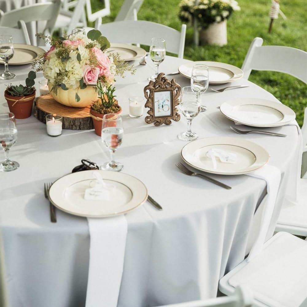 10 Pack Round Tablecloth White 120 Inch, Stain Resistant and Wrinkle Polyester Fabric, Washable Table Cover for Kitchen Dining, Wedding, Buffet Table, Holiday Party