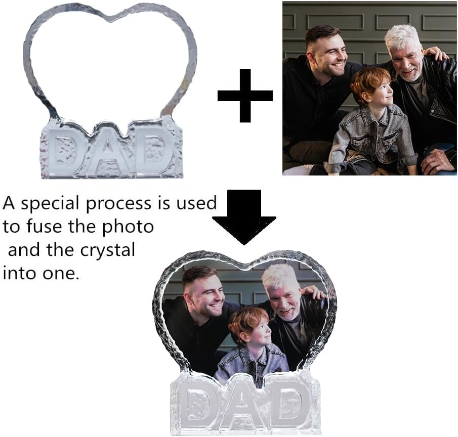 FANF&YKPY Gifts for Father Personalized Custom Heart-shaped Crystal Photo frame, Grandfather, Gift for Dad, Father,husband, Men for Christmas, Fathers Day, Birthday, Wedding Anniversary