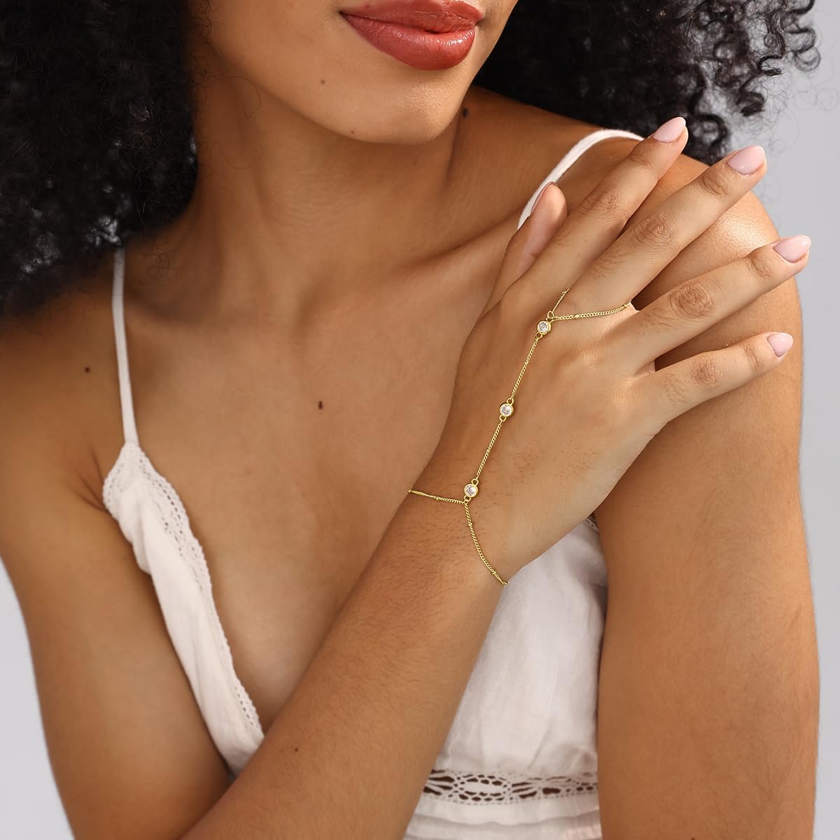 Listine Hand Chain Bracelet 14K Gold Plated Ring Bracelet Hand Chain Trendy Stuff for Women Dainty Hand Bracelets with Finger Ring Hand Jewelry for Women