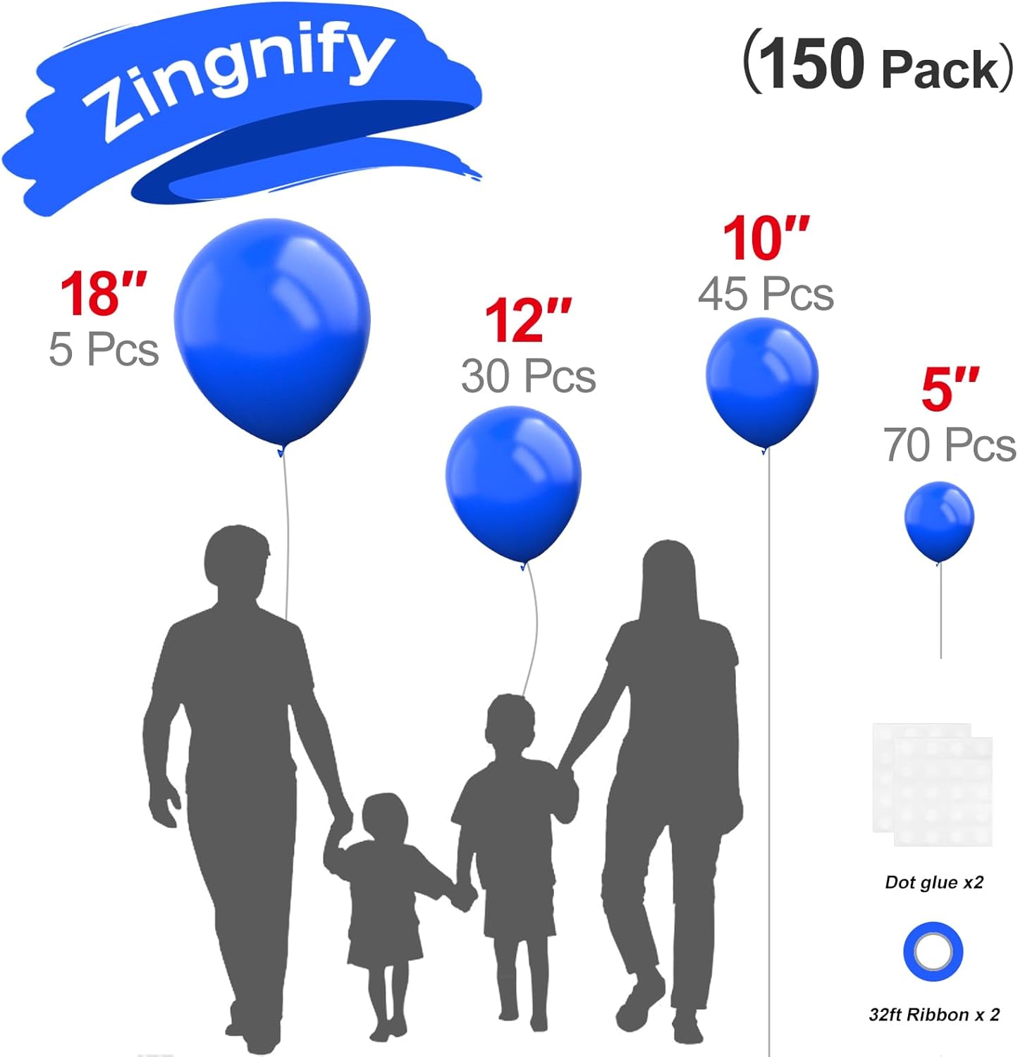 Royal Blue Balloons, 150 pcs Different Sizes Pack of 18 Inch 12 Inch 10 Inch 5 Inch Dark Blue Balloons for Balloon Garland Balloon Arch as Birthday Party Wedding Decorations