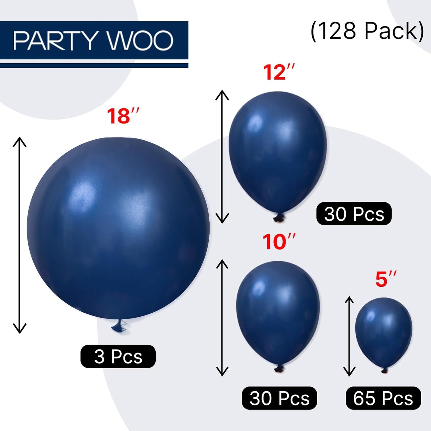 PartyWoo Navy Blue Balloons 128 pcs Different Sizes Pack of 18 12 10 5 Inch Pearl Dark Blue Balloon Arch Kit Garland for Graduation Wedding Baby Shower Birthday Party Decorations Blue-Z90