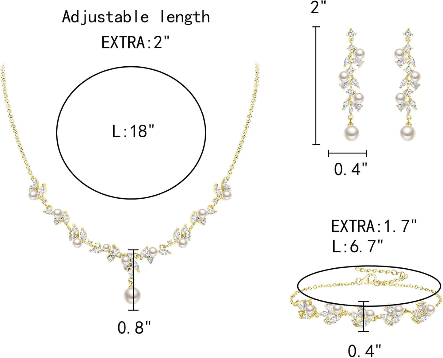 EleQueen Women's Simulated Pearl Wedding Jewelry Set, Cubic Zirconia Marquise Floral Bridal Necklace Earrings Bracelet Sets