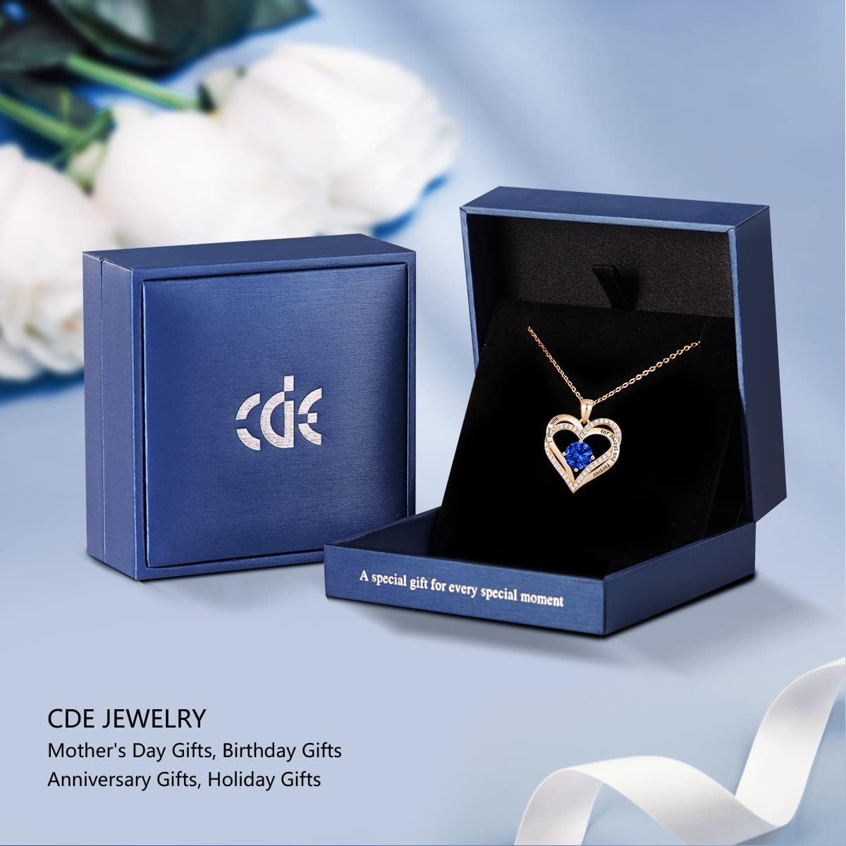 CDE Forever Love Heart Necklaces for Women, Wedding Anniversary, Birthday Mothers Day Christmas Day Gifts for Mom, Mother, Wife, friend, S925 Silver Jewelry with Birthstone Pendant