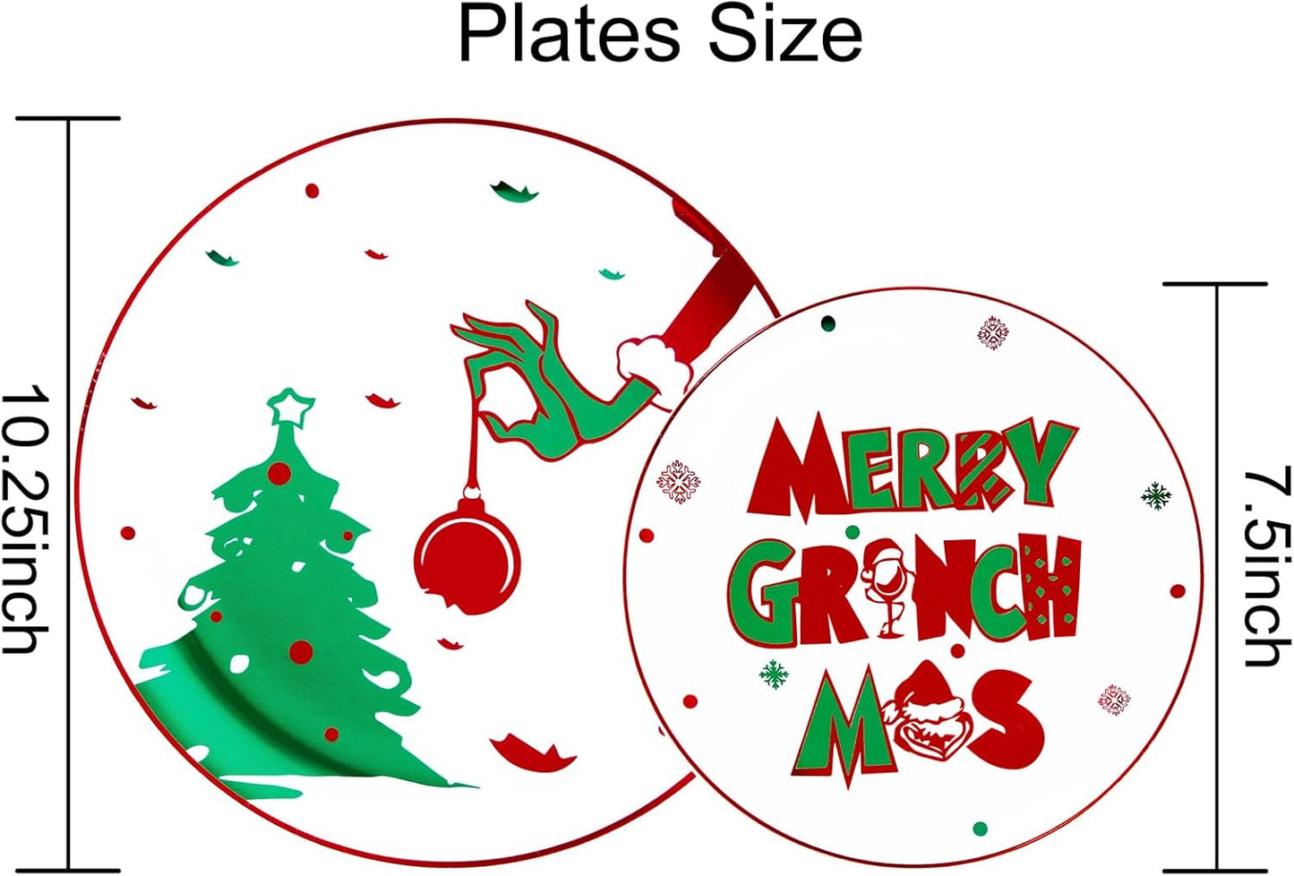 WELLIFE 60pcs Christmas Plates-30 Plastic Green Monster Dinner Plates and 30 Green Monster Dessert Plates,Red and green Plastic Plates with Christmas Tree Patterns
