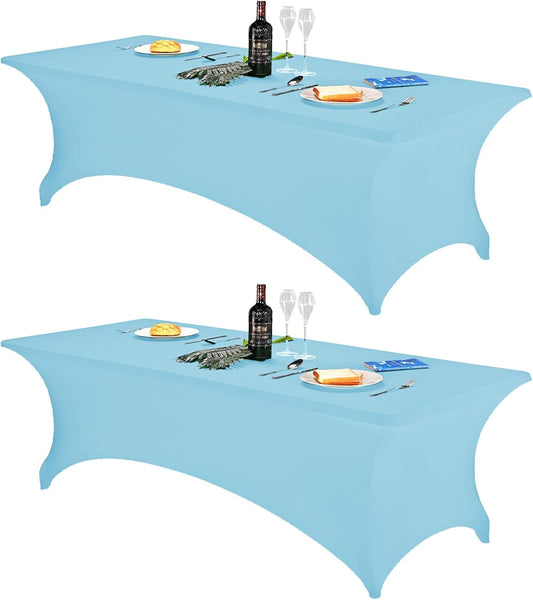 FORLIFE 2Pack Spandex Table Covers，Fitted Tablecloth for Rectangular Tables, Stretch Patio Table Covers, Universal Spandex Table Cover for Wedding, Banquet, Party (8ft, Blue Mist)