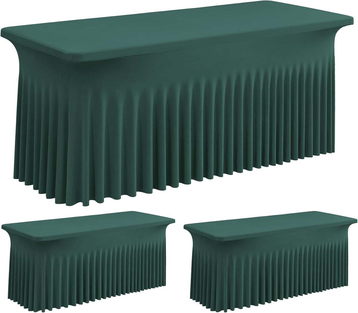 Hunter Green Spandex Table Clothes for 8 Foot Rectangle Tables, 2 Pack Wrinkle Free Rectangle Table Cloth 8ft Stretch Fitted Tablecloths with Skirt for Parties Weddings Birthday Banquet Baby Shower