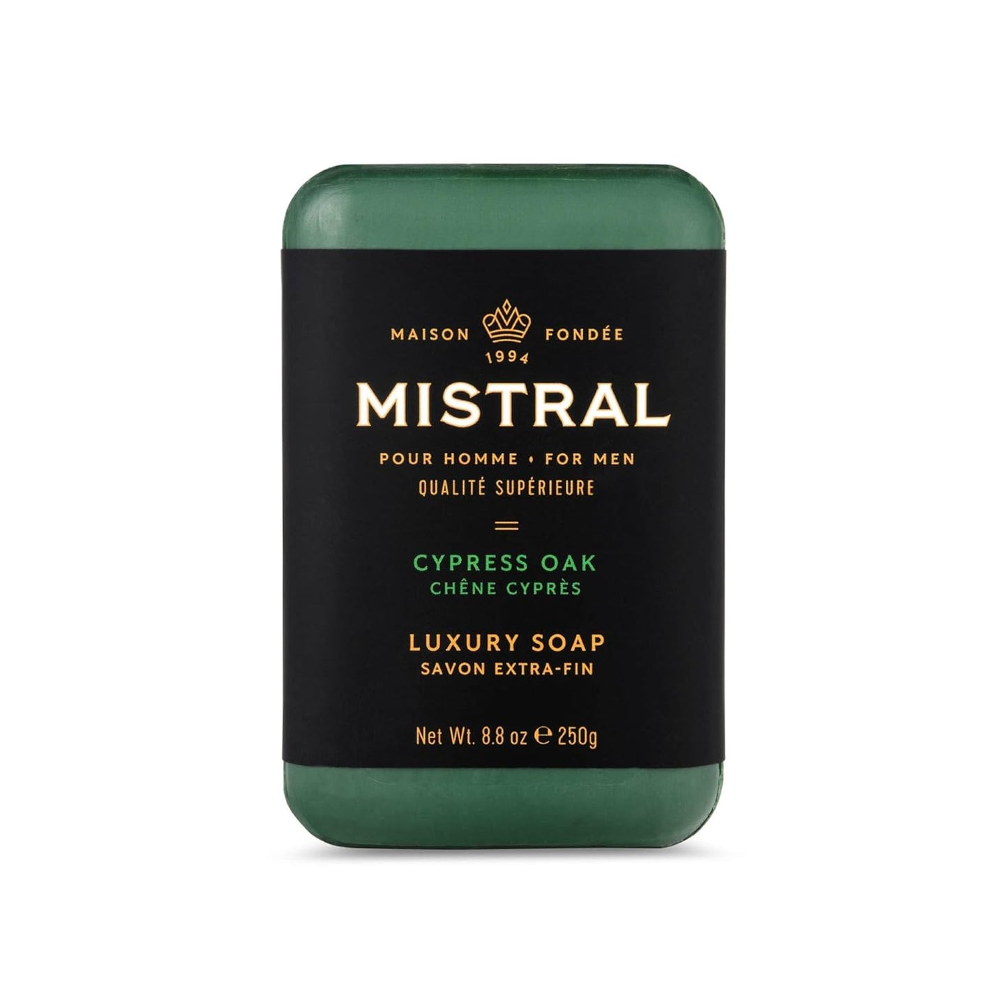 Mistral Cypress Oak Luxury Bar Soap for Men | Men’s Natural Soap Bar | Paraben, Phthalates Free | Moisturizing & Triple-Milled Natural Soap for Men - Made in France | Large, 8.8 oz