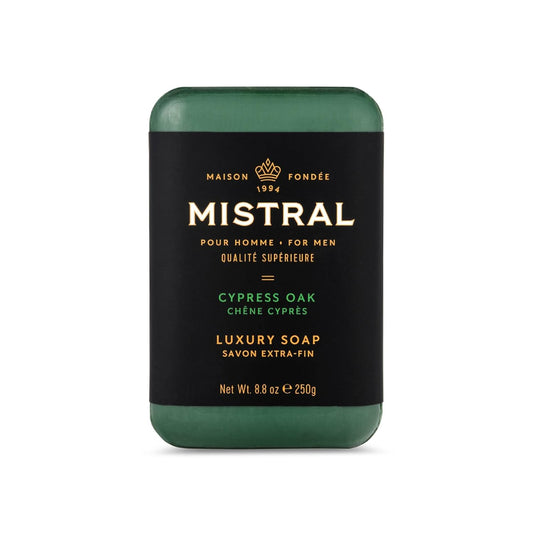 Mistral Cypress Oak Luxury Bar Soap for Men | Men’s Natural Soap Bar | Paraben, Phthalates Free | Moisturizing & Triple-Milled Natural Soap for Men - Made in France | Large, 8.8 oz