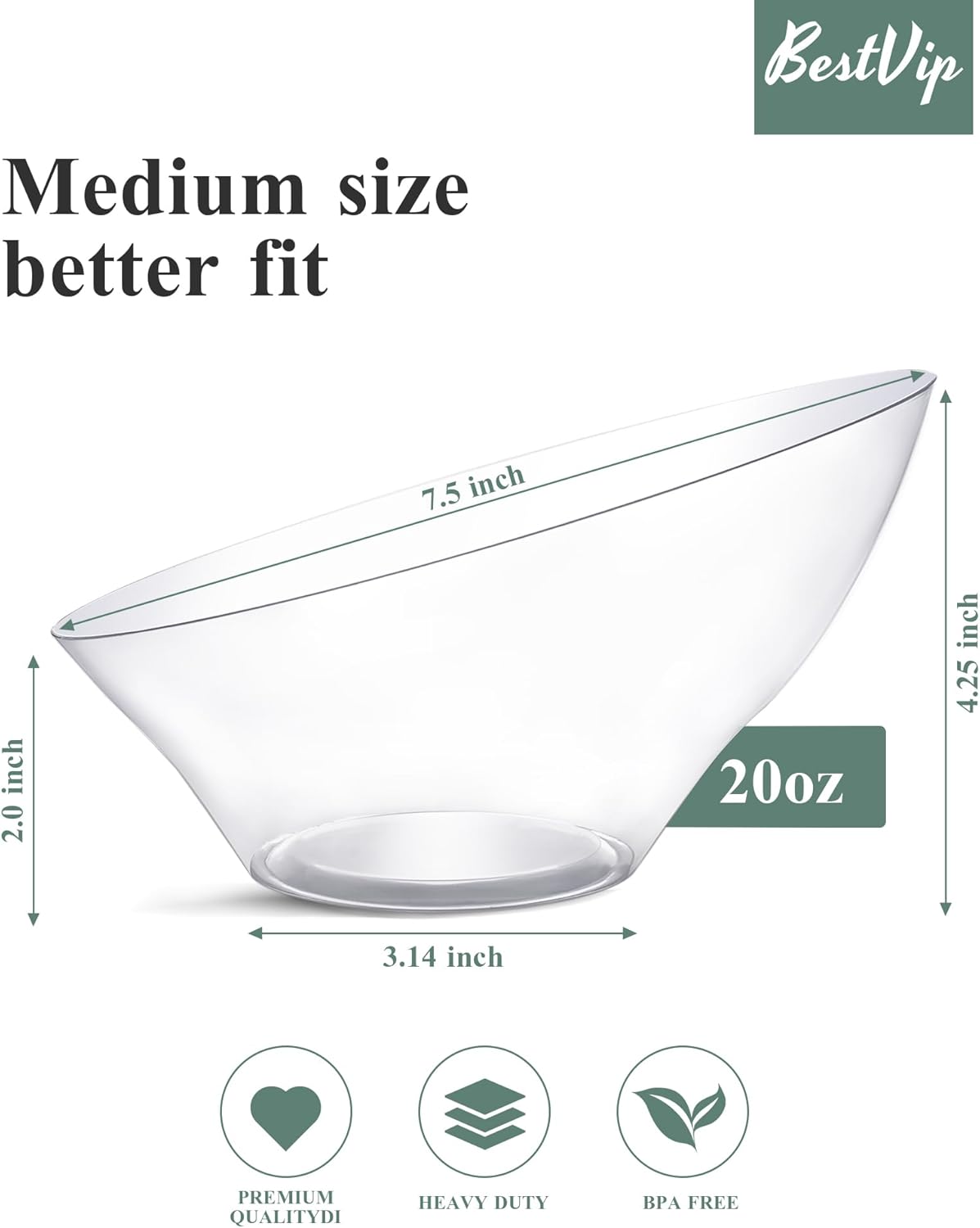 BESTVIP 12 Pack 20oz Angled Disposable Serving Bowls - Clear Plastic Serving Bowls for Party, Party for Chips, Snacks, Fruit, Salad - Bowls for Parties, Daily Use, Catering,Halloween, Christmas