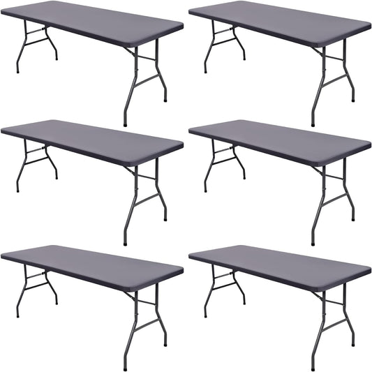 6 Pack Picnic Table Cover Outdoor Elastic Fitted Tablecloths for 6 Foot Rectangle Table Waterproof Stretch Washable Patio Folding Spandex Tablecloth for Camping Banquet Parties (Light Grey,30" x 72")