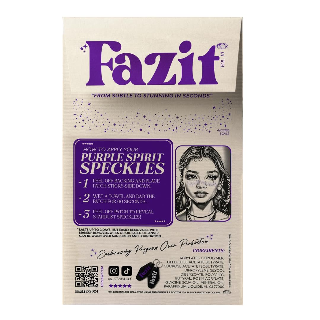 Fazit Makeup Patches - Purple Speckles - Glow Up Make-Up Patches - Cute Glitter Makeup Accessories for Women - Cosmetic Glitter for Face