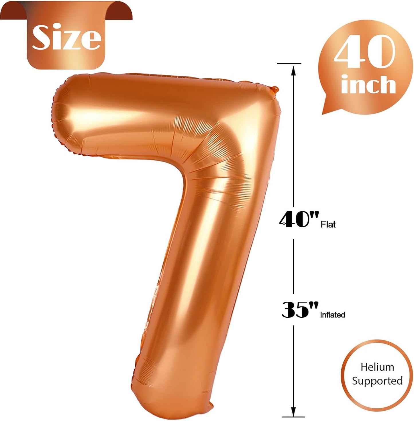 Orange 7 Balloon, Number Balloon 40 Inch, Orange Party Decorations, 7th Number Seven Birthday Decorations, Number 7