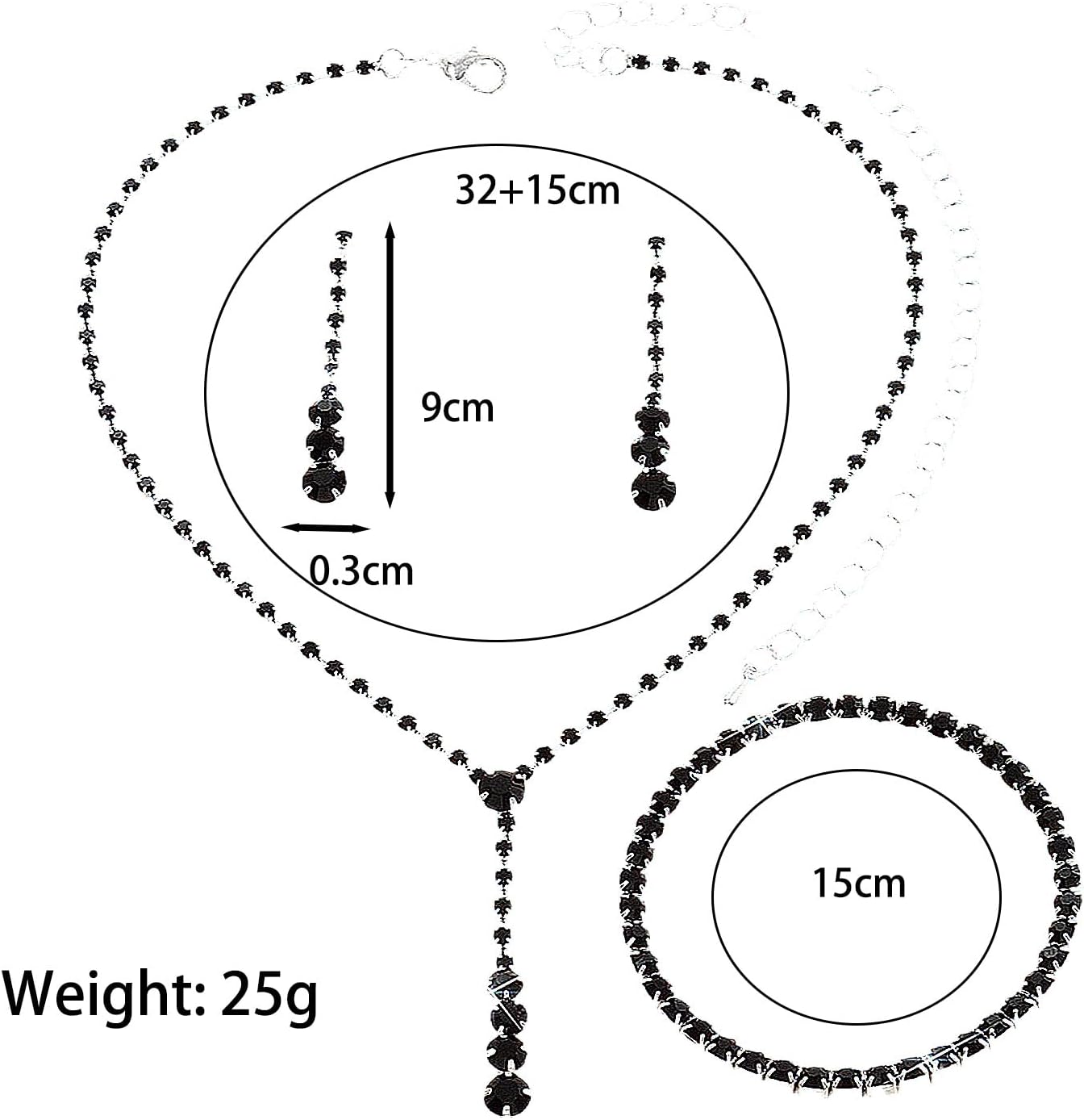 GIGB PBDK Dainty Silver Jewelry Set Crystal Rhinestone Pendant Necklace Bracelet Earrings Trendy Bridal Wedding Prom Dresses Costume Jewelry Sets for Women Wife