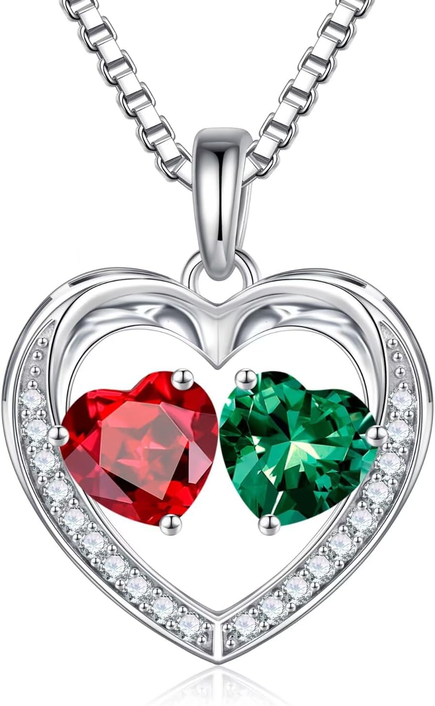 Iefil Christmas Gifts for Wife - 925 Sterling Silver Birthstone Necklace, Anniversary Birthday Gifts for Women, Stocking Stuffers for Women Wife Mom Daughter