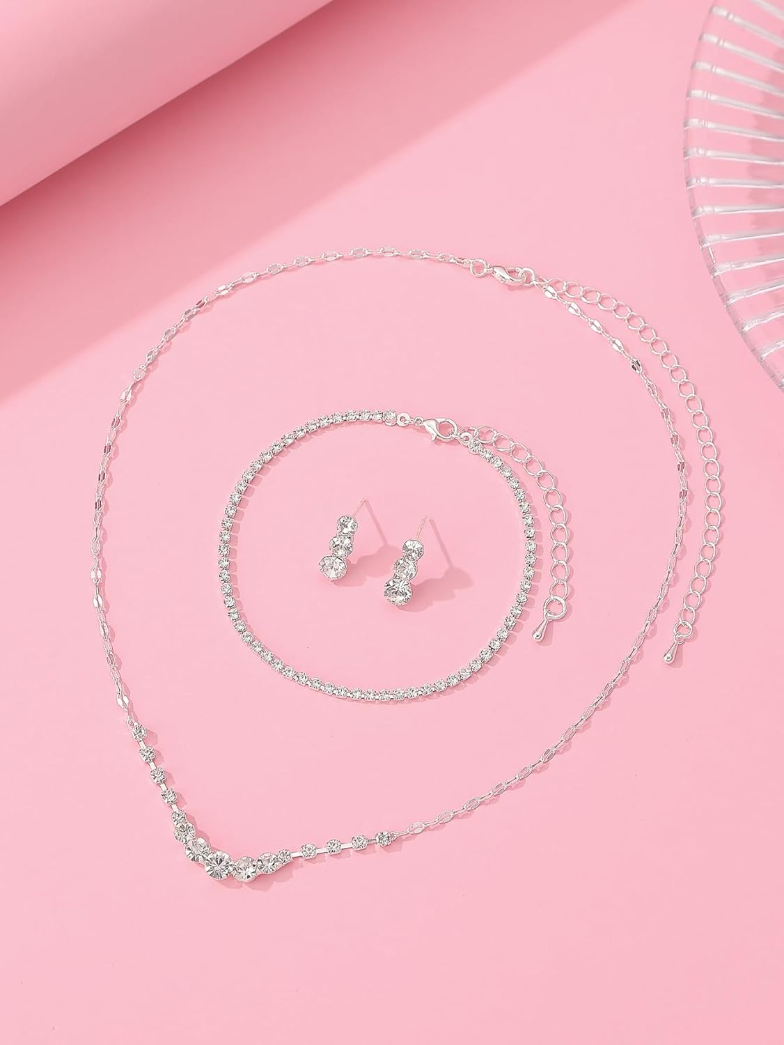 Silver/Gold Rhinestone Crystal Wedding Bridal Bridesmaids Earrings Bracelet Set for Women Brides Bridesmaids Crystal Rhinestone Bracelet Earrings Set for Wedding Bridal Prom Pageant