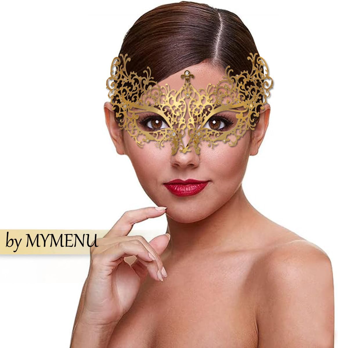 MYMENU Masquerade Mask for Women Shiny Rhinestone Metal Mask Venetian Mask for Party Prom Ball