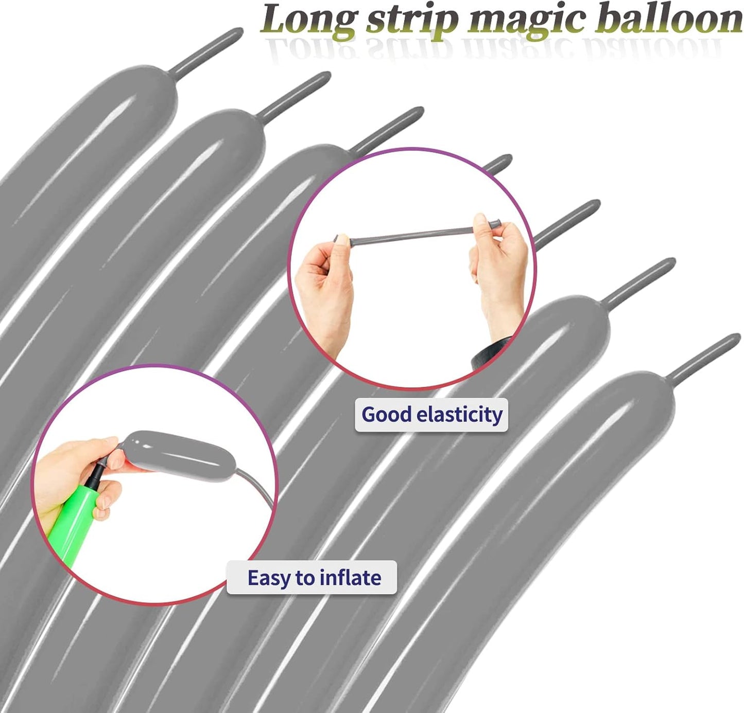 Long Grey 260 Balloons Thickened Latex Twisting Balloons for Magic Balloon Garland Kit Boys Birthday Baby Shower Party Decorations, 100Pcs