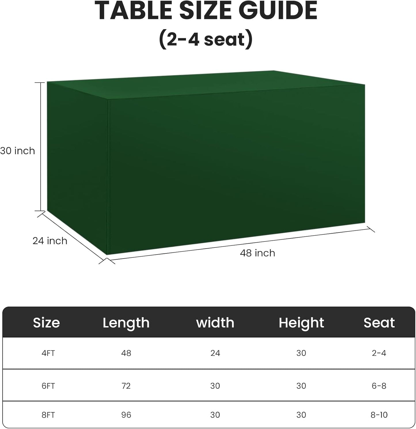 Ascoza 2 Pack Fitted Tablecloth for 4 Foot Rectangle 48 x 24 Inch Hunter Table Covers Water Resistant Polyester Cloth for Folding, Parties,Display, Trade Show (Hunter)