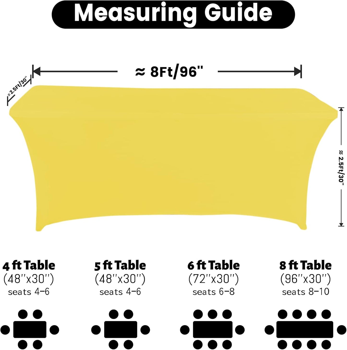 Spandex Table Cover 8 ft. Fitted Polyester Tablecloth Stretch Table Cover Table Topper Open Back - Yellow