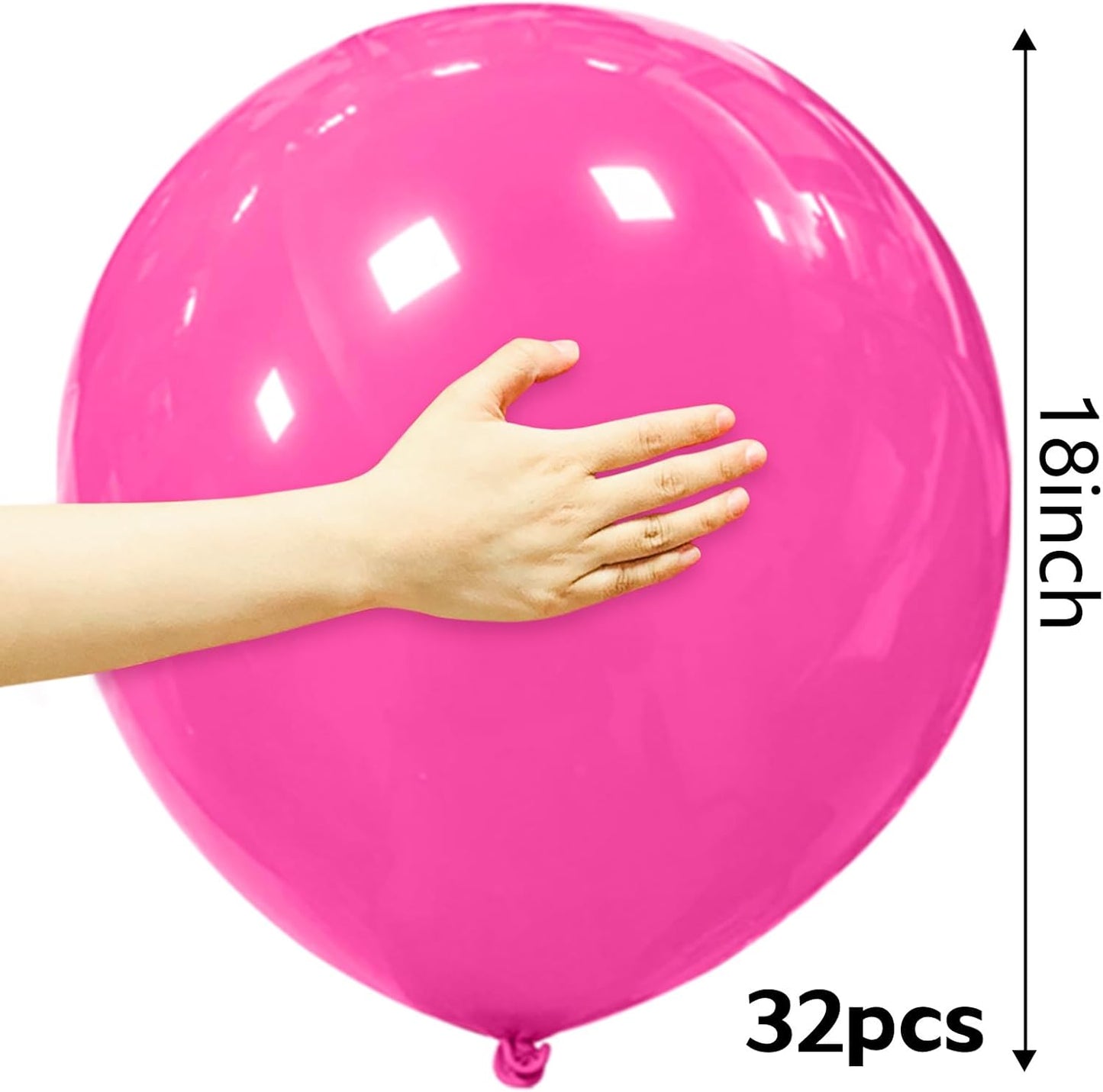 32Pcs Hot Pink Big Balloons 18 Inch, Round Large Latex Party Balloons for Birthday Wedding Decorations.