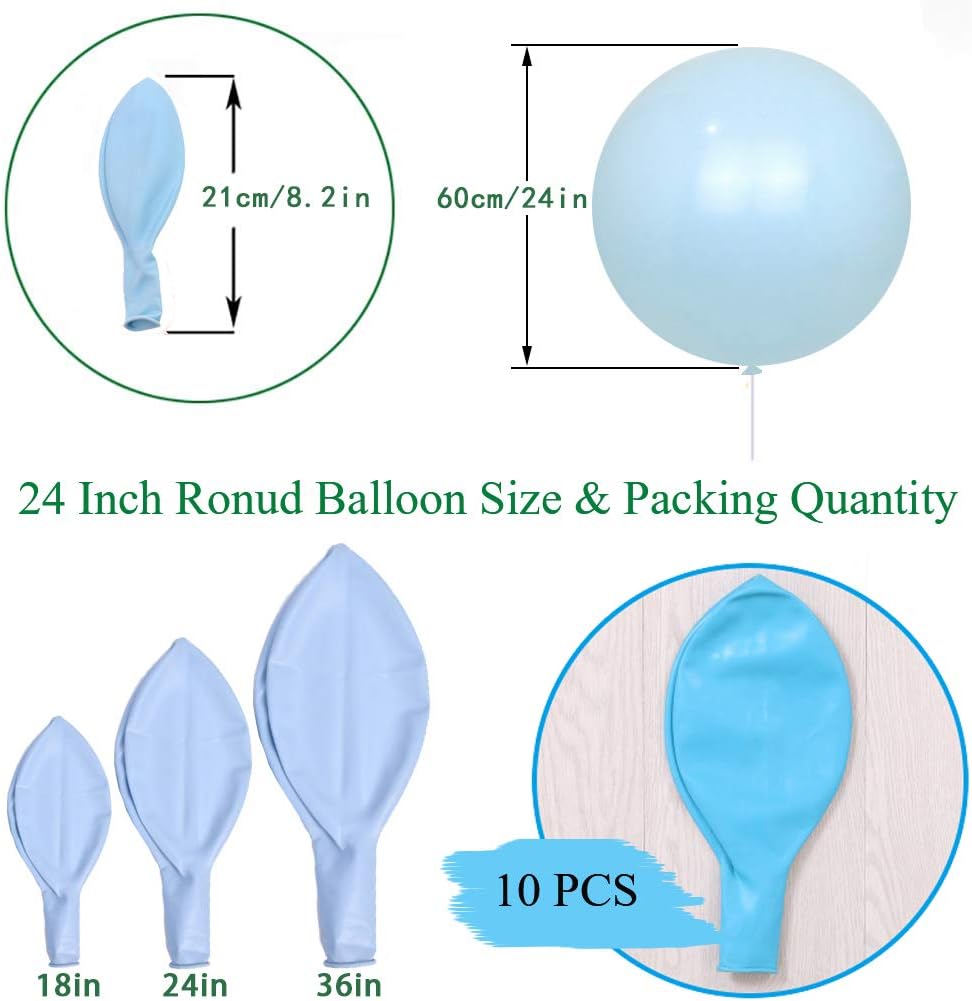 IN-JOOYAA 10Pcs 24 Inch Balloons Light Blue Giant Round Balloons Large Balloon For Wedding Baby Shower Birthday Party Decorations