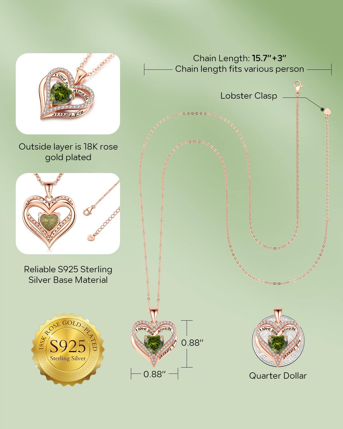 S925 Sterling Silver Necklace for Women, Wife Jewelry Rose Gold, Mom Birthday Valentines Mothers Day Gifts, Girlfriend Necklaces, Daughter Heart Jewel, Anniversary for Her