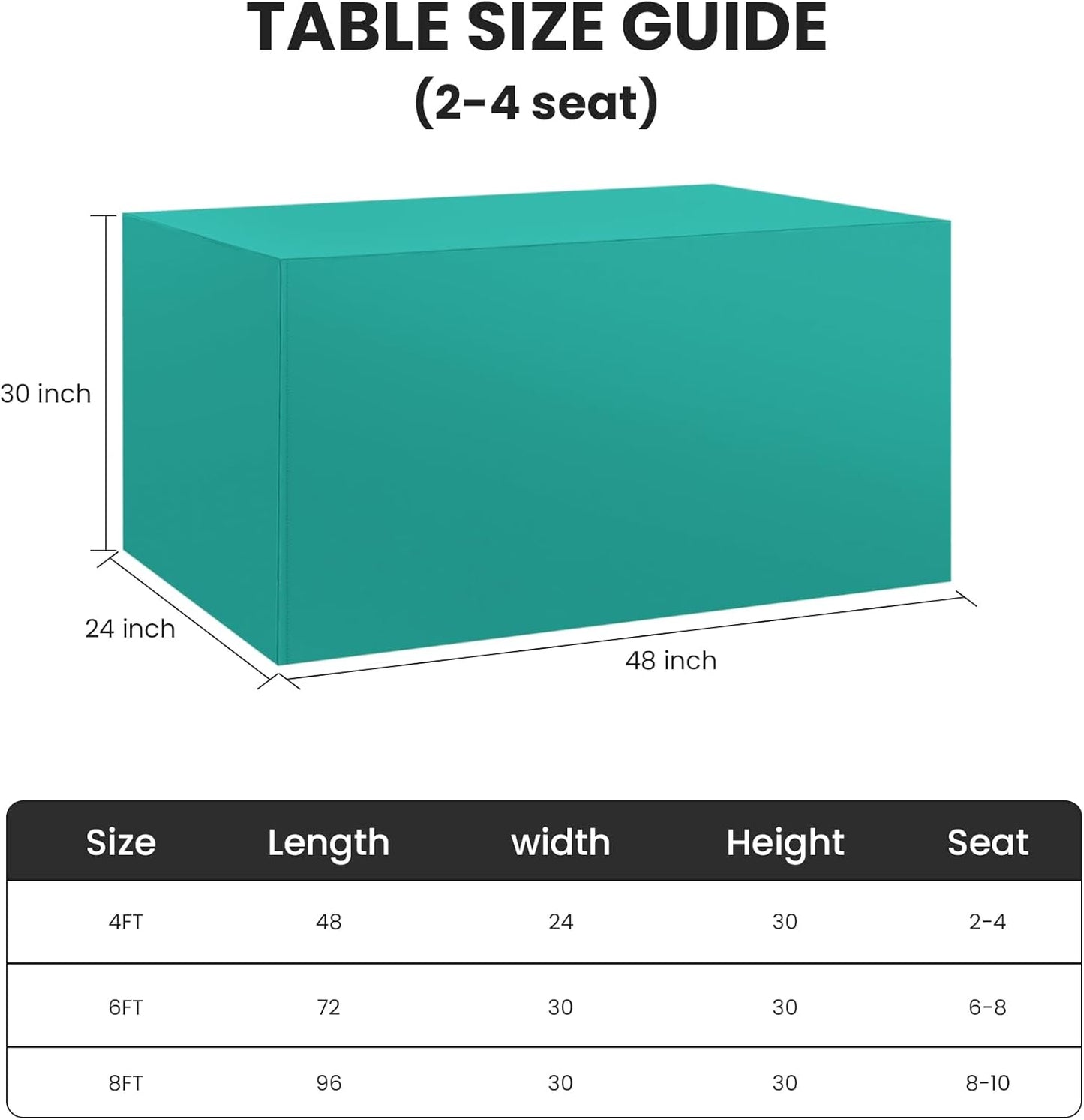 Ascoza 2 Pack Fitted Tablecloth for 4 Foot Rectangle 48 x 24 Inch Turquoise Table Covers Water Resistant Polyester Cloth for Folding, Parties,Display, Trade Show (Turquoise)