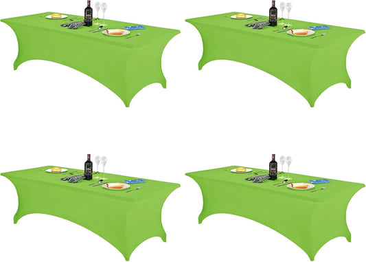 FORLIFE 4Pack Spandex Table Covers，Fitted Tablecloth for 8ft Rectangular Tables, Stretch Patio Table Covers, Universal for Wedding, Banquet, Party (Apple Green)