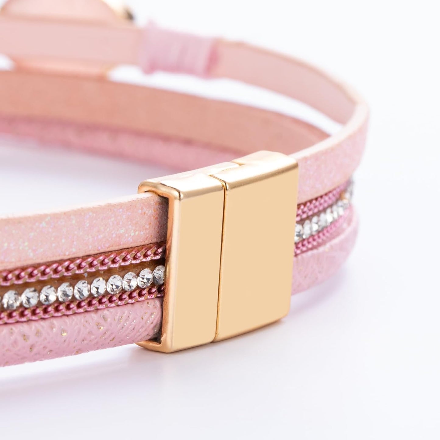 FANCY SHINY Leather Wrap Bracelet Boho Cuff Bangle Bracelets Crystal Bead Bracelet with Magnetic Clasp Jewelry Gifts for Women