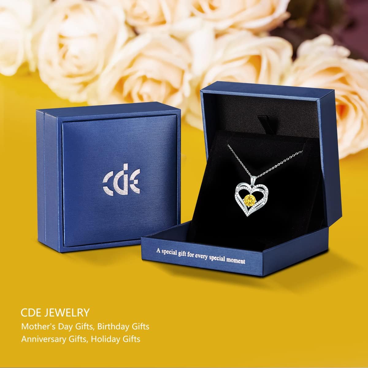 CDE Forever Love Heart Necklaces for Women, Wedding Anniversary, Birthday Mothers Day Christmas Day Gifts for Mom, Mother, Wife, friend, S925 Silver Jewelry with Birthstone Pendant