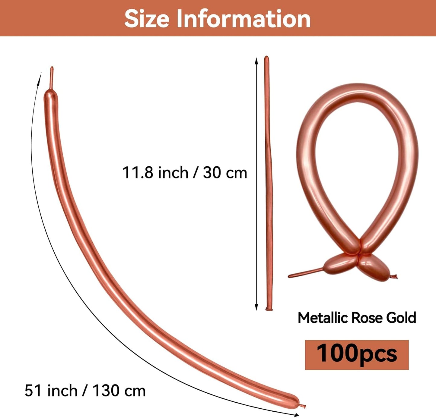 Metallic Rose Gold Long Balloons Premium 260 Twisting Animals Magic Balloons for Birthday Kids Wedding Party Supply 100pcs