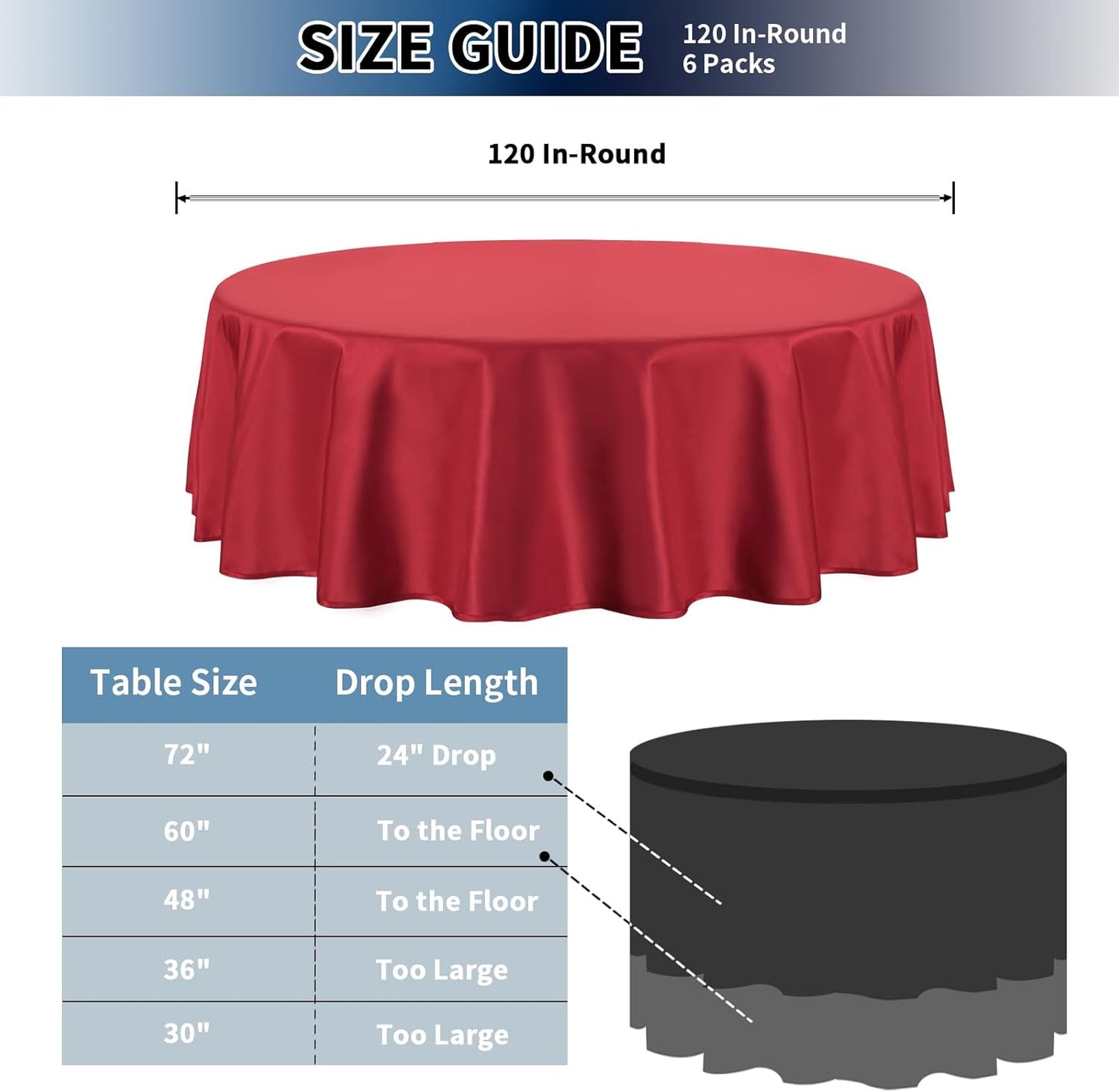 PureFit 6 Pack Round Red Table Cloths 120 Inch for Round Tables, Stain and Wrinkle Resistant Table Linens for Home Use, Wedding, Party, Banquet and Camping