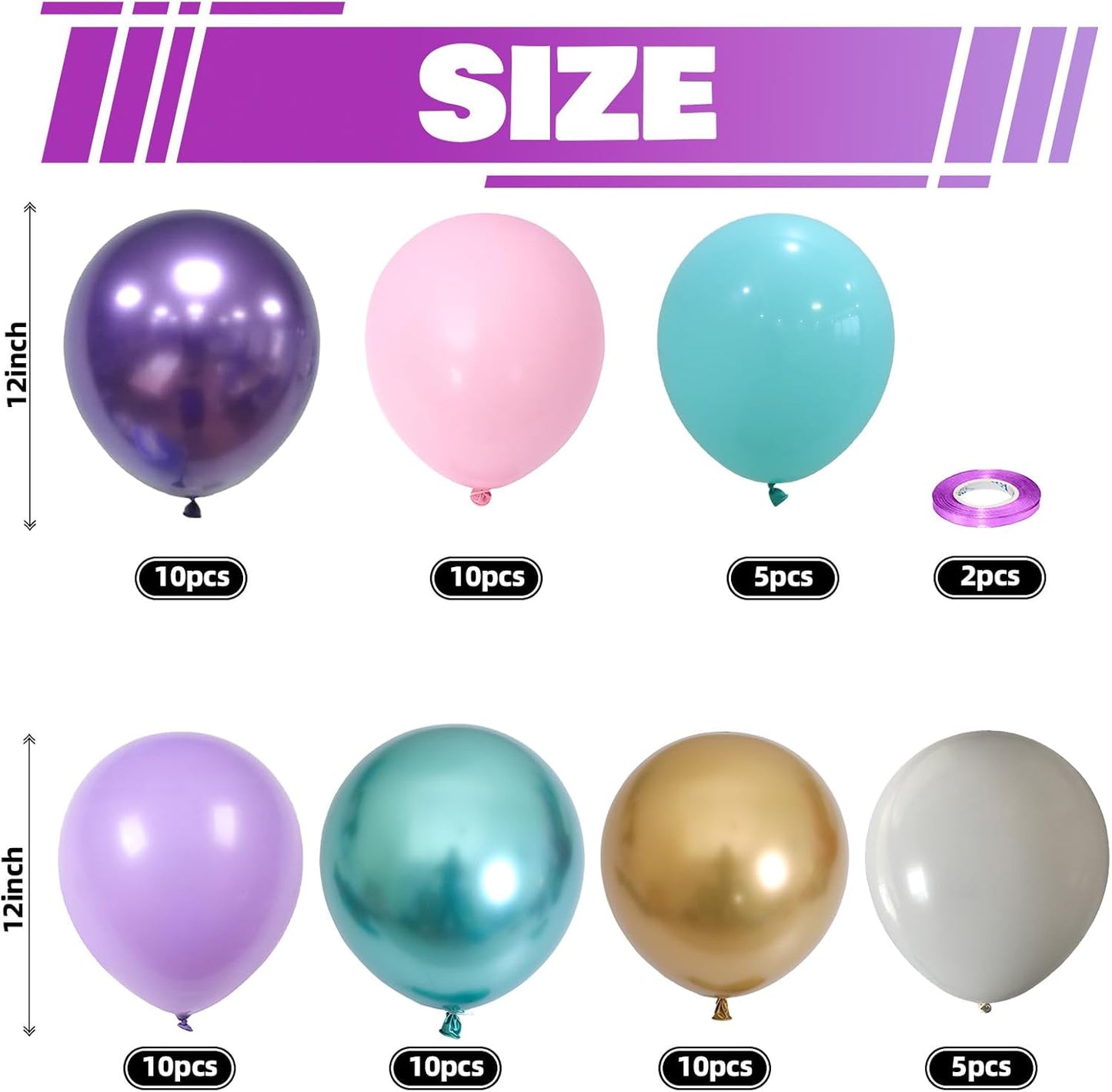 Mermaid Balloon, 60 Packs 12 Inch Mermaid Theme Birthday Party Decorations with Metallic Pink Purple and Blue Balloons fo Girls Mermaid Balloons Baby Shower Party Supplies